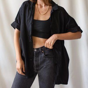 RAWSON Vintage Black Silky Short Sleeve Shirt